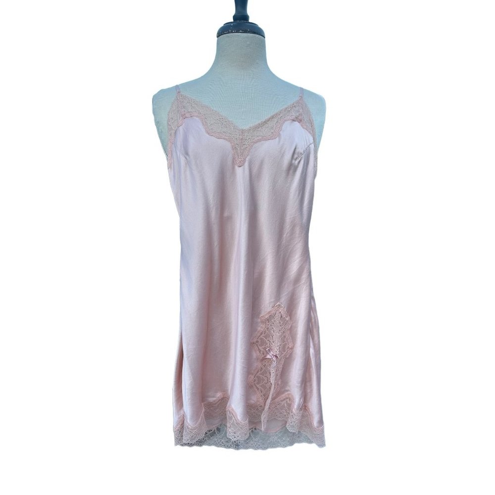 Samantha Chang Babydoll Dress Silk Pink Lace Sleeveless Nightgown Womans Small